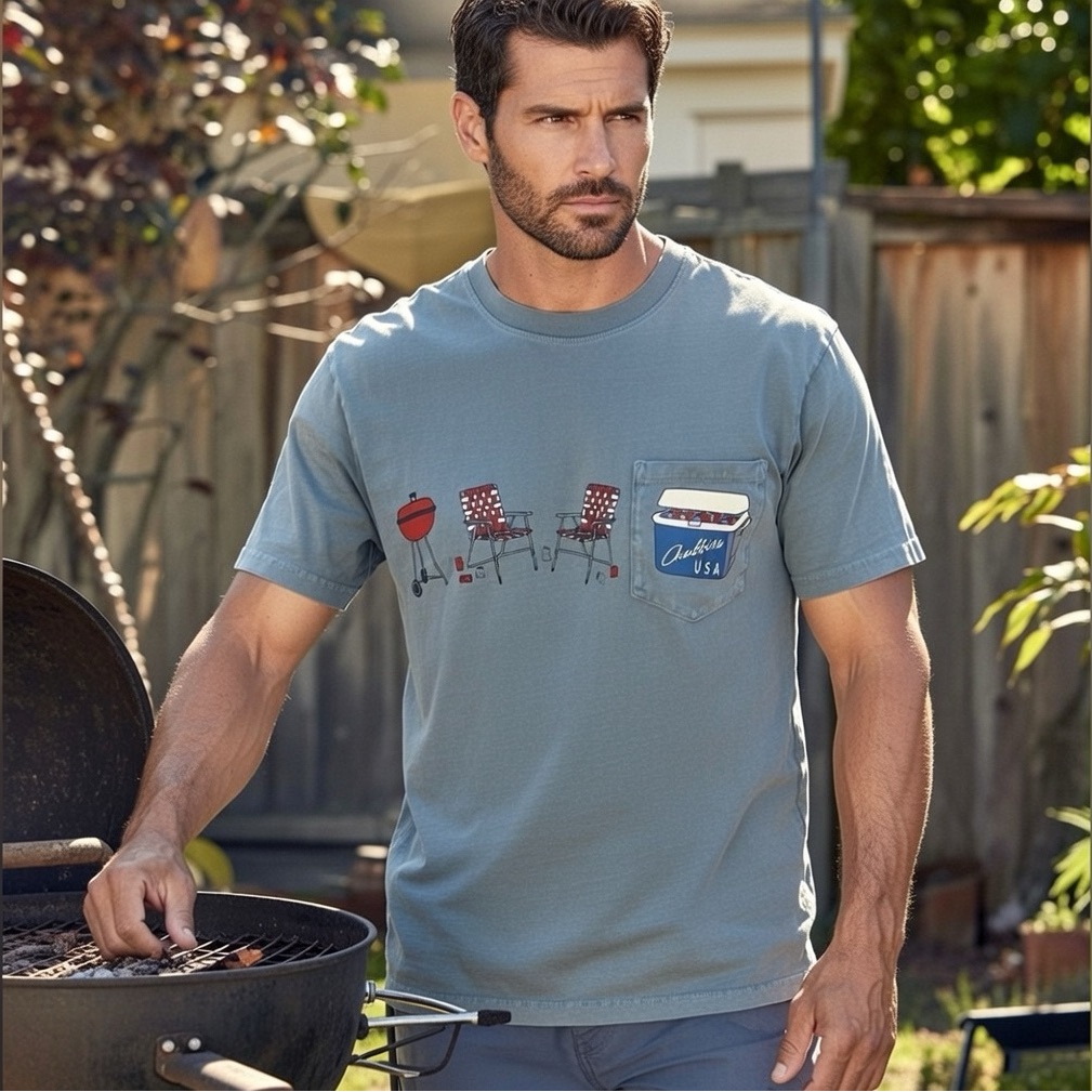 Chubbies Blue American Summer Bbq Barbecue Cotton T-Shirt Grill Chairs Cooler